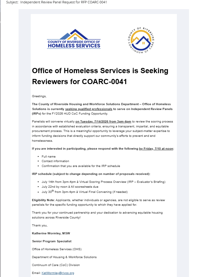 FY 2026 Riverside County CoC and YHDP Program Competition | Housing and ...
