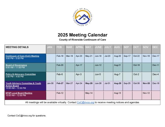 2025 Meeting Calendar
